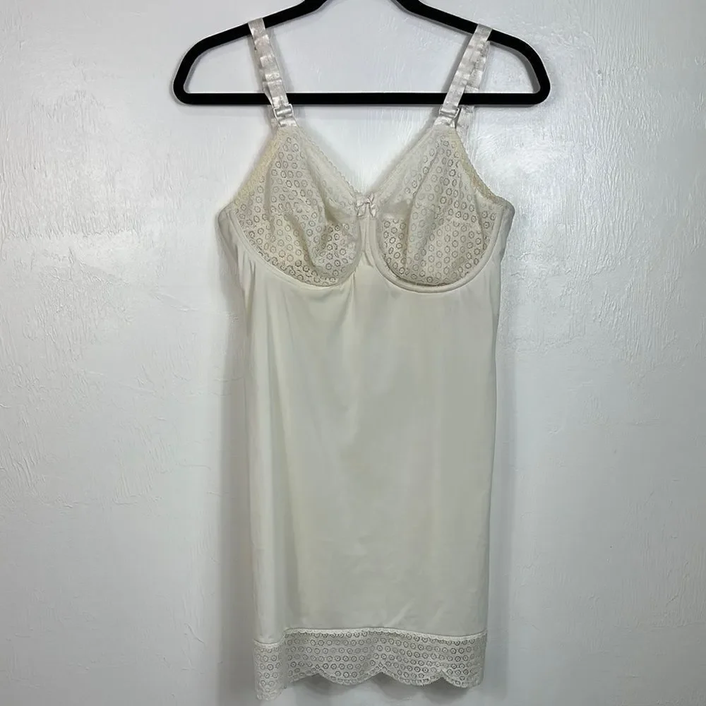 Sno-Flake Bow Bra By Bali Vintage Ivory Chemise With Lace Detail Size 36D